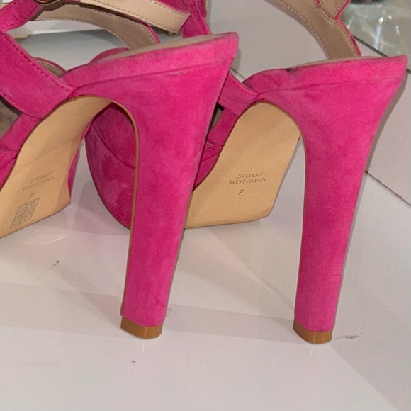 Stuart Weitzman hot pink Avenue 130 Suede Platform Pump - Picture 2 of 6